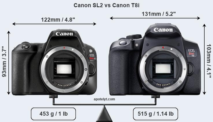 Size Canon SL2 vs Canon T8i