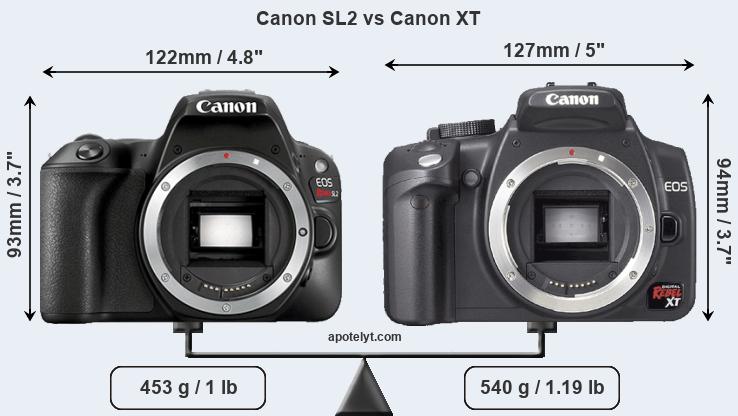 Size Canon SL2 vs Canon XT