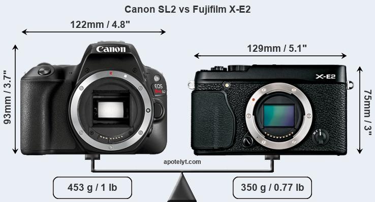 Size Canon SL2 vs Fujifilm X-E2