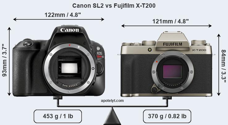 Size Canon SL2 vs Fujifilm X-T200