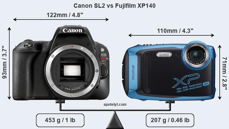 Size Canon SL2 vs Fujifilm XP140