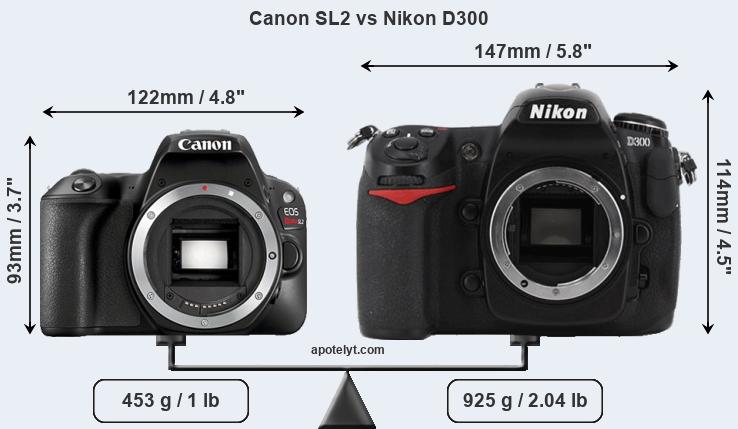Size Canon SL2 vs Nikon D300