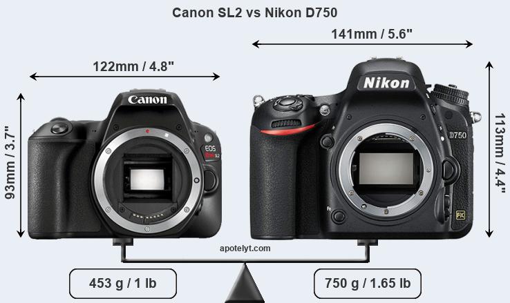 Size Canon SL2 vs Nikon D750
