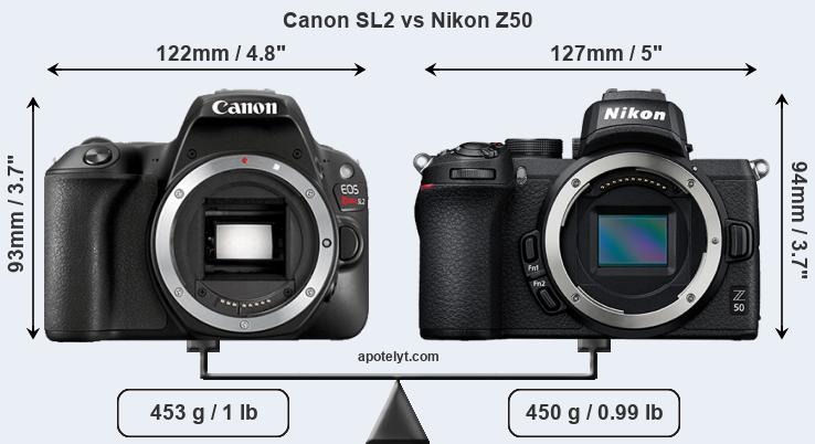 Size Canon SL2 vs Nikon Z50