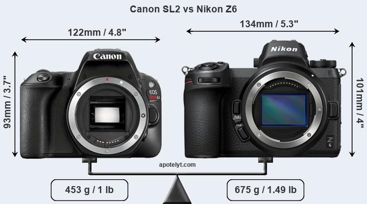 Size Canon SL2 vs Nikon Z6