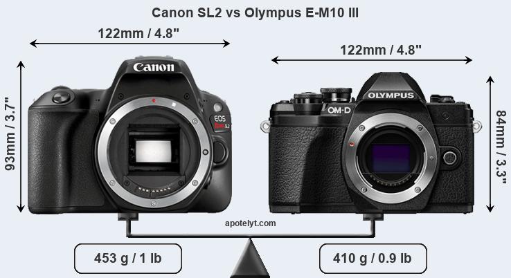 Size Canon SL2 vs Olympus E-M10 III