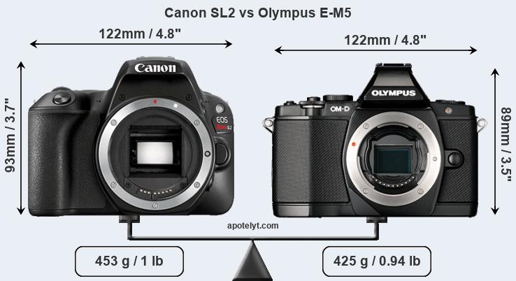 Size Canon SL2 vs Olympus E-M5