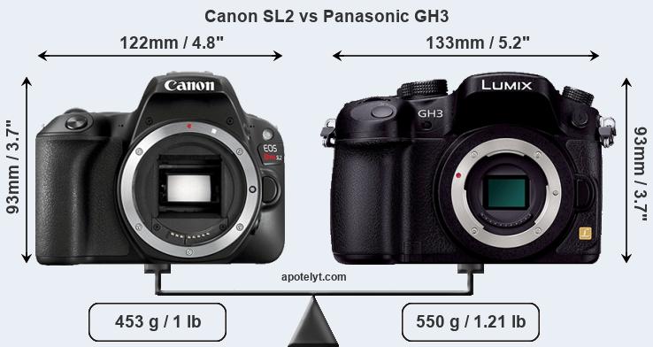Size Canon SL2 vs Panasonic GH3