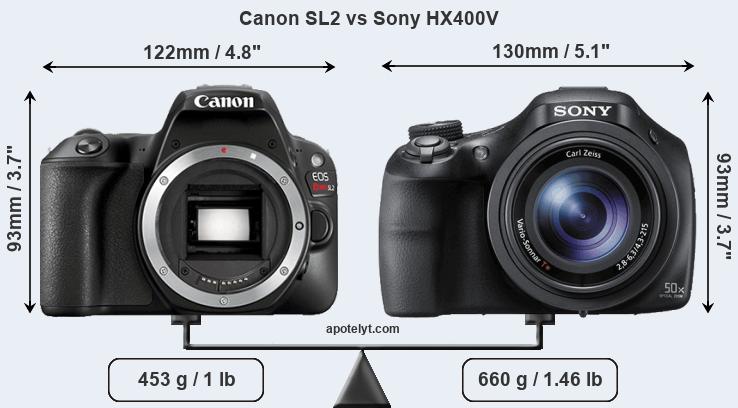 Size Canon SL2 vs Sony HX400V
