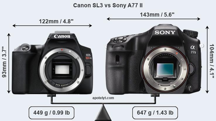 Size Canon SL3 vs Sony A77 II