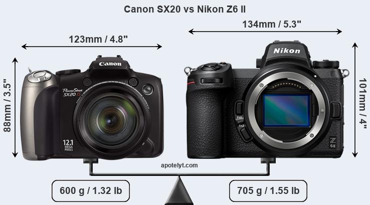 Size Canon SX20 vs Nikon Z6 II