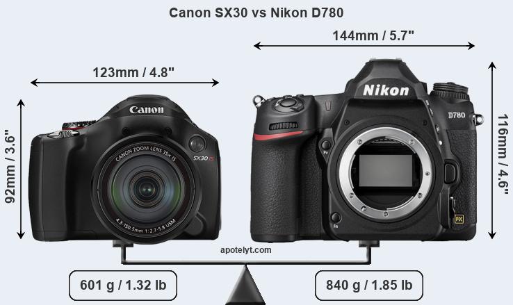 Size Canon SX30 vs Nikon D780