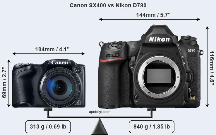 Size Canon SX400 vs Nikon D780