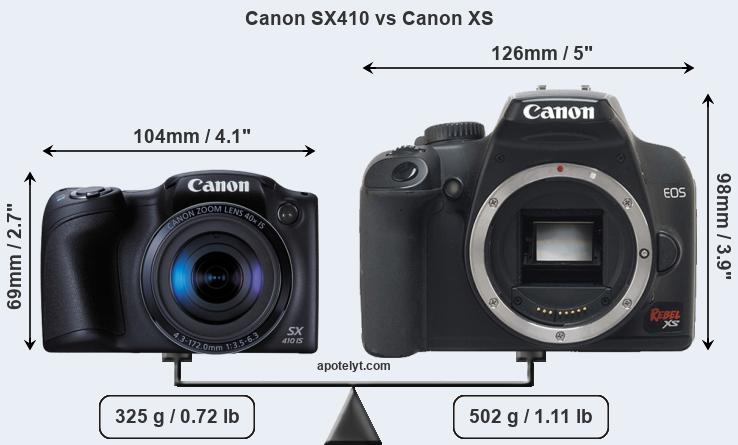 Size Canon SX410 vs Canon XS