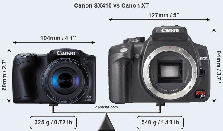 Size Canon SX410 vs Canon XT