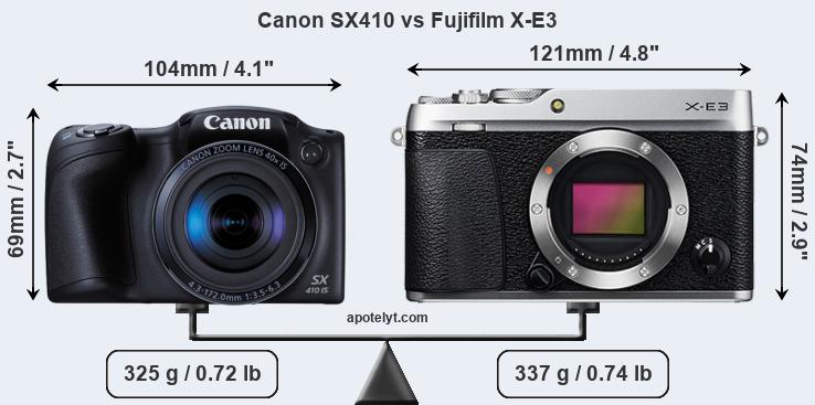 Size Canon SX410 vs Fujifilm X-E3