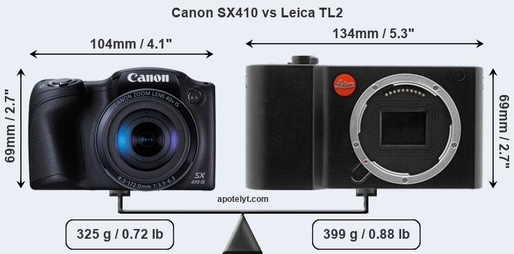 Size Canon SX410 vs Leica TL2
