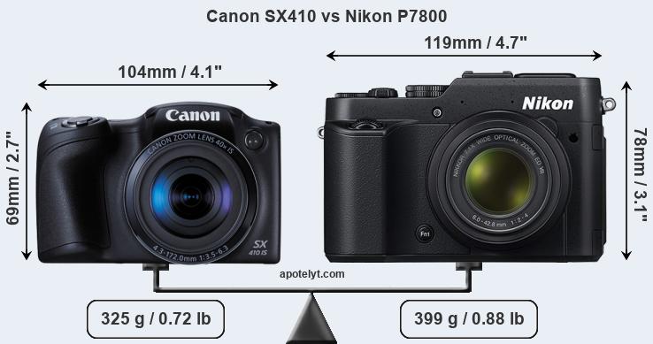 Size Canon SX410 vs Nikon P7800