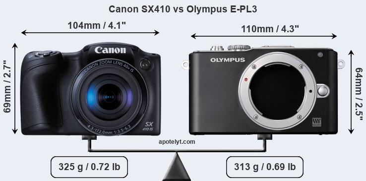 Size Canon SX410 vs Olympus E-PL3