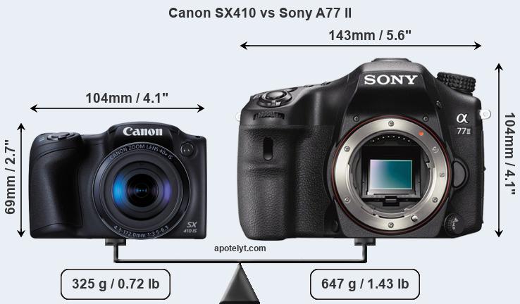 Size Canon SX410 vs Sony A77 II
