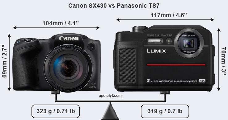 Size Canon SX430 vs Panasonic TS7