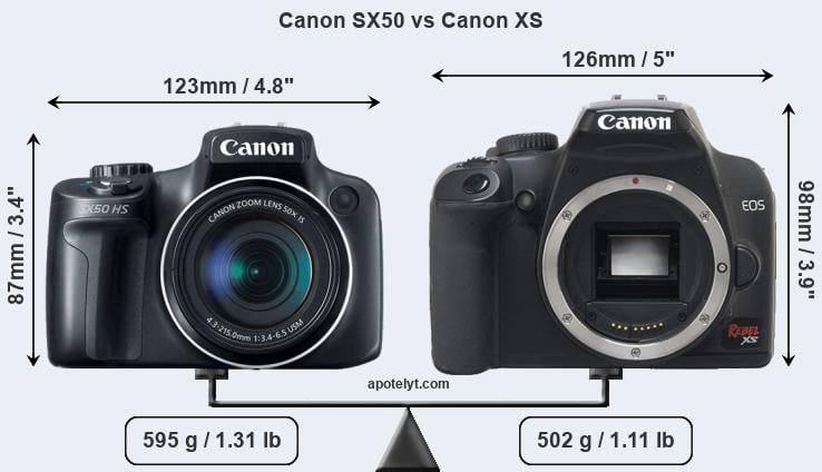 Size Canon SX50 vs Canon XS