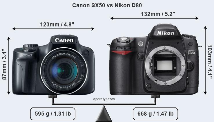 Size Canon SX50 vs Nikon D80