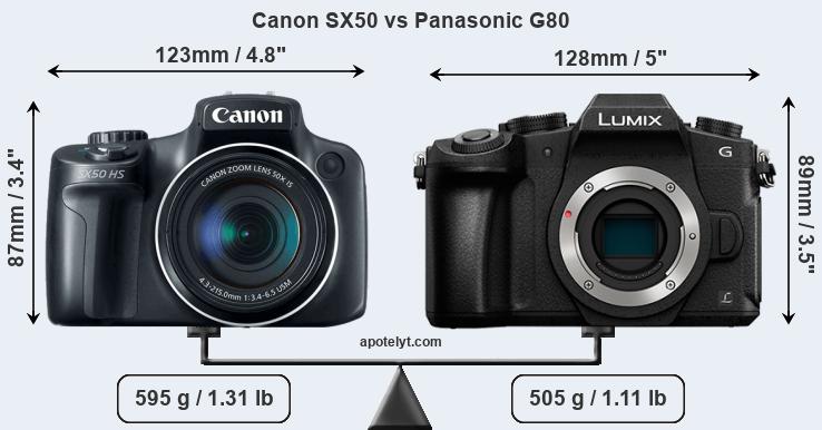Size Canon SX50 vs Panasonic G80