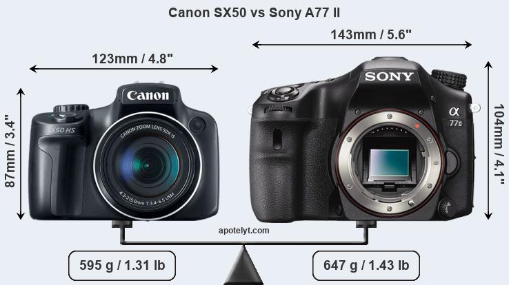 Size Canon SX50 vs Sony A77 II