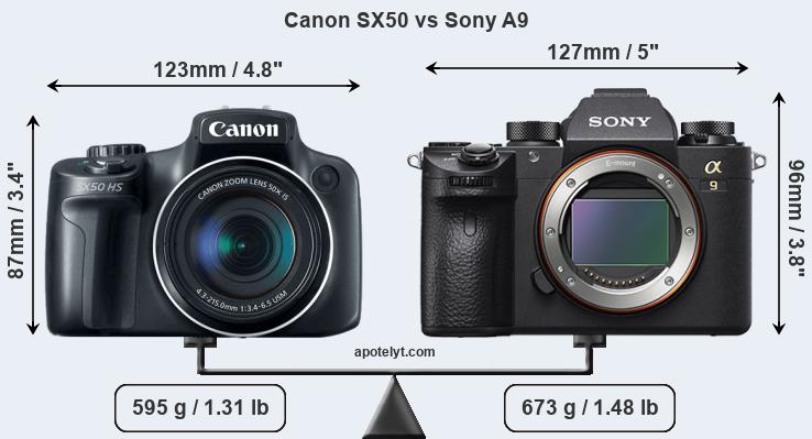 Size Canon SX50 vs Sony A9