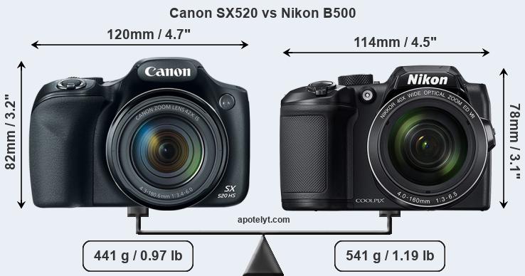 Size Canon SX520 vs Nikon B500