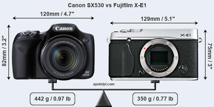 Size Canon SX530 vs Fujifilm X-E1