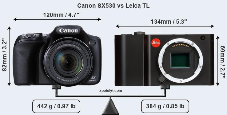 Size Canon SX530 vs Leica TL