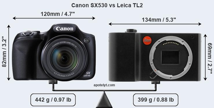 Size Canon SX530 vs Leica TL2