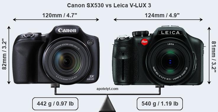 Size Canon SX530 vs Leica V-LUX 3