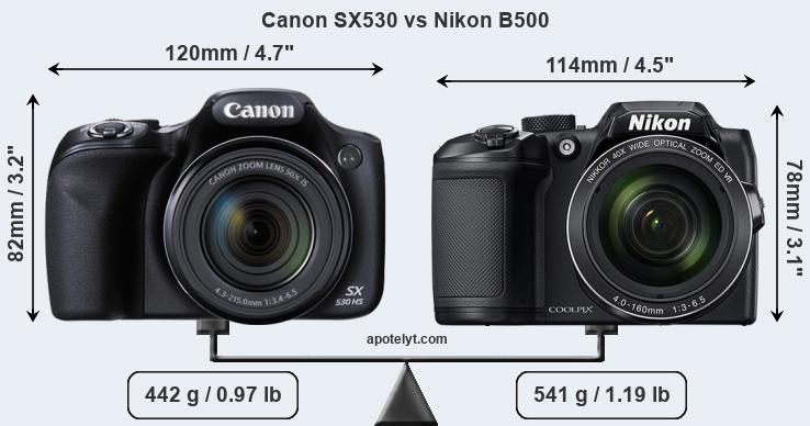 Size Canon SX530 vs Nikon B500