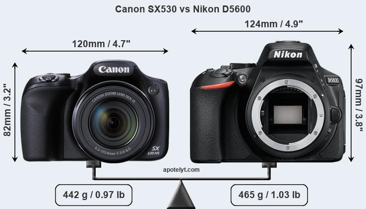 Size Canon SX530 vs Nikon D5600