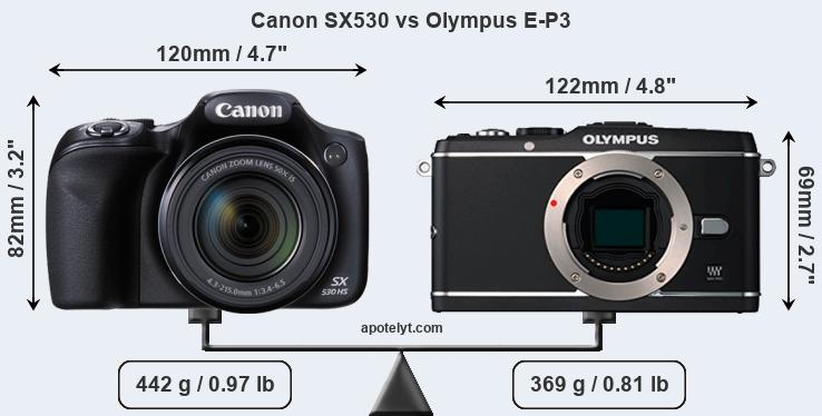 Size Canon SX530 vs Olympus E-P3