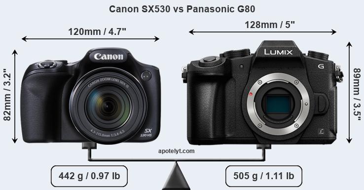 Size Canon SX530 vs Panasonic G80