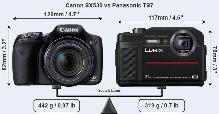Size Canon SX530 vs Panasonic TS7