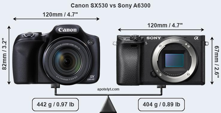 Size Canon SX530 vs Sony A6300