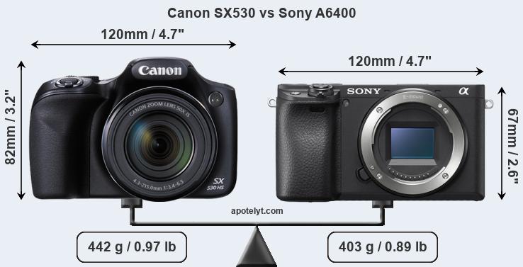 Size Canon SX530 vs Sony A6400