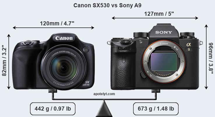 Size Canon SX530 vs Sony A9