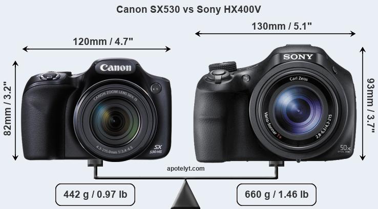 Size Canon SX530 vs Sony HX400V