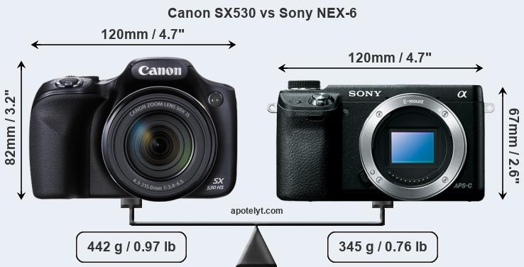 Size Canon SX530 vs Sony NEX-6
