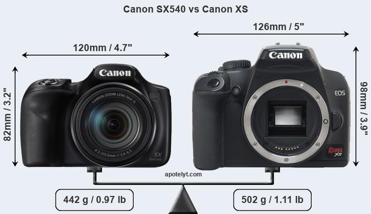 Size Canon SX540 vs Canon XS