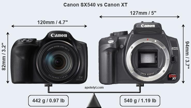 Size Canon SX540 vs Canon XT