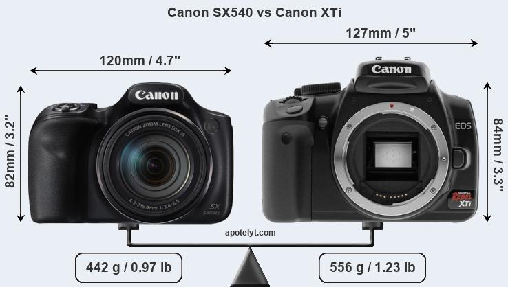 Size Canon SX540 vs Canon XTi