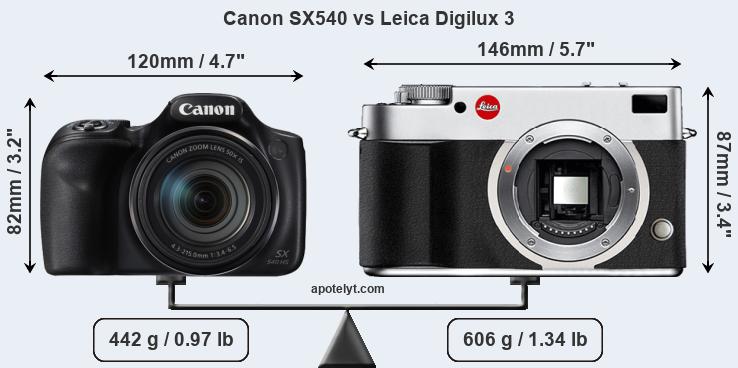 Size Canon SX540 vs Leica Digilux 3