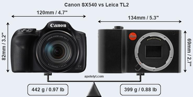 Size Canon SX540 vs Leica TL2